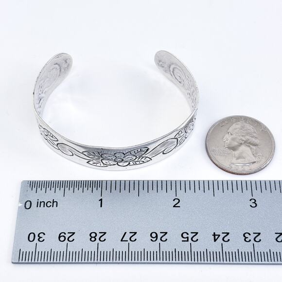 Vintage 1930s Mexico Vigueras Sterling Silver 925 Floral Cuff Bracelet 6.25" - Picture 9 of 9